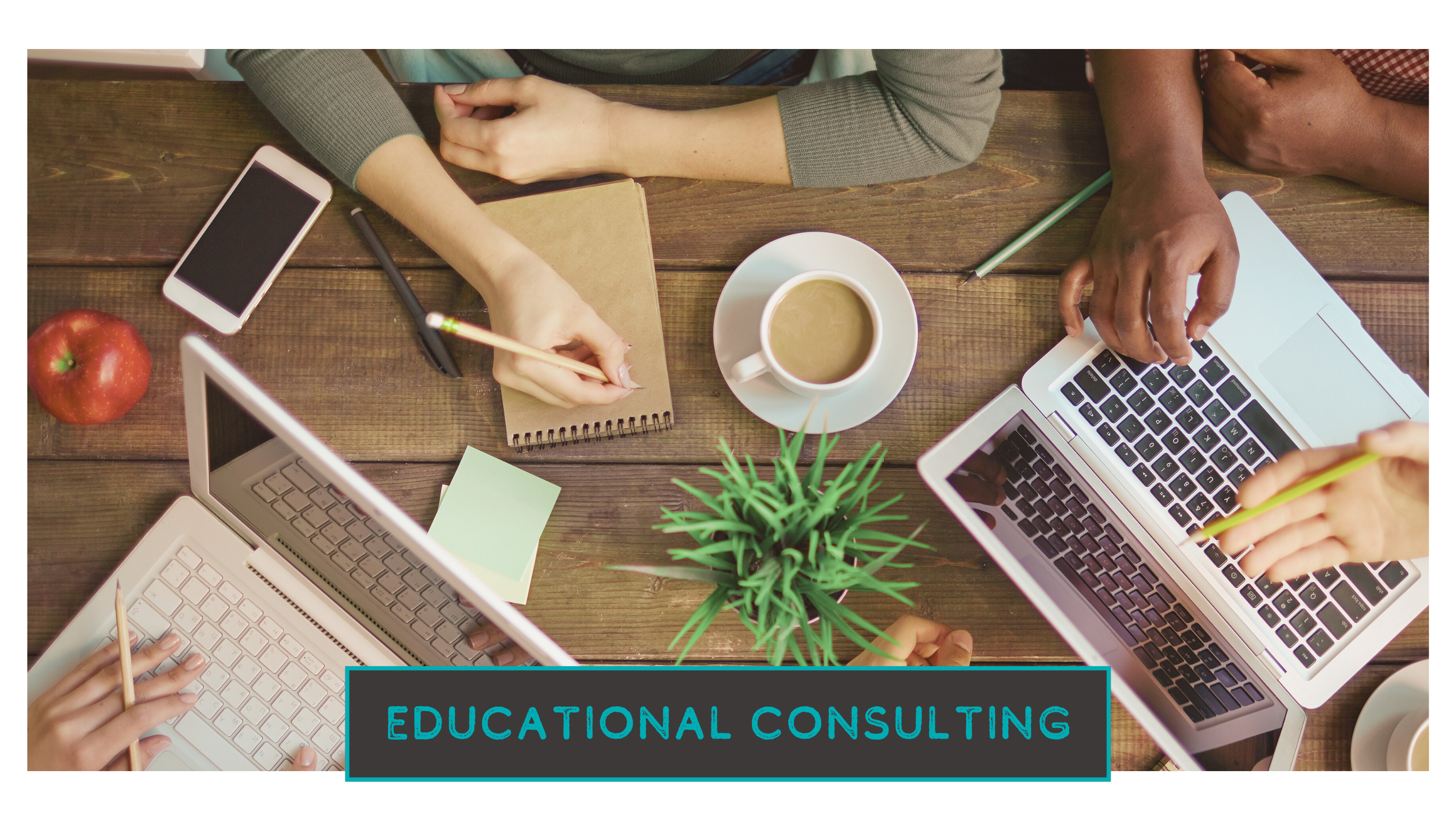people consulting with one another with their technological tools and text educational consulting